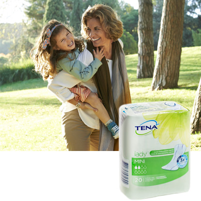 Woman with girl and Tena product (photo)
