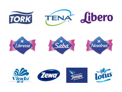 Brands: Tork, TENA, Libero, Libresse, Saba, Nosotras, Vinda, Zewa, Tempo, Lotus (logo)